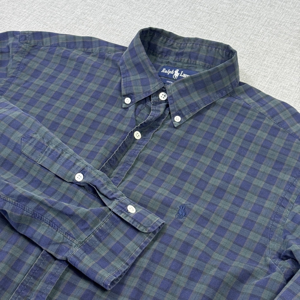 Ralph Lauren Shirt Mens L‎ Blue Plaid Long Sleeve Button Up Button-Down Cotton